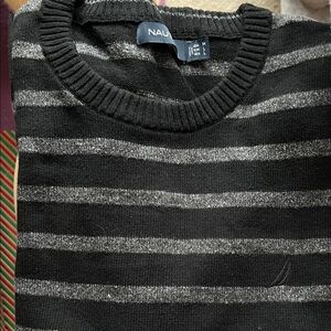 Nautica Men's Sweater in Black and Gray Stripes